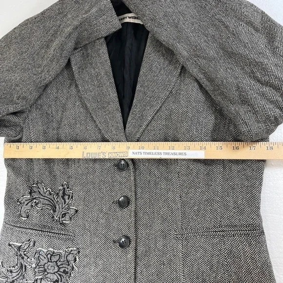 Gerry Weber Womens Herringbone‎ Tweed Blazer Size 8 Embroidered Detail - Picture 7 of 12